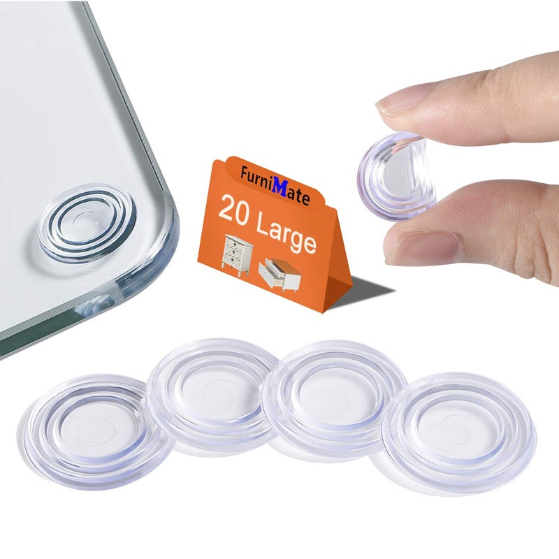 FURNIMATE وسادات مضادة للانزلاق لطاولة زجاجية شفافة 20 قطعة 24 مم واقيات كبيرة غير لاصقة للطاولة الزجاجية - Image 1
